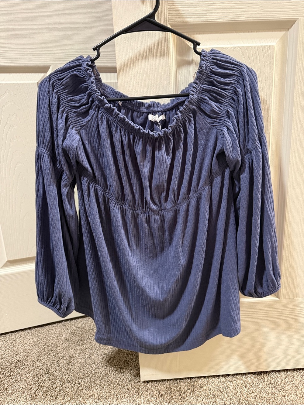 Maurices Slate Blue Smocked-Neck Long Sleeve Blouse